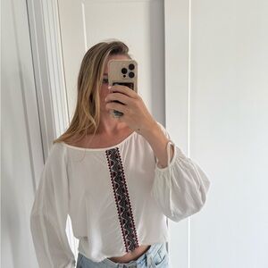 Super Soft Off Shoulder Embroidered White Boho Top